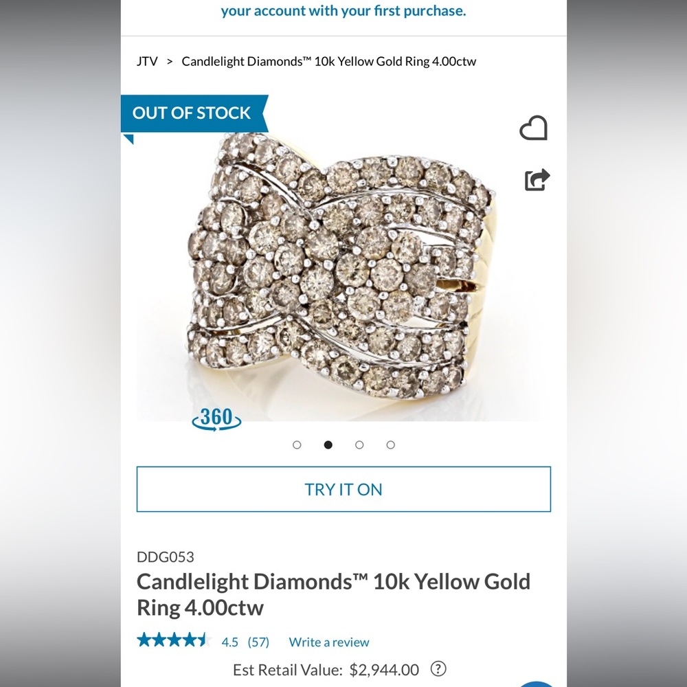 4ctw! Candlelight diamond 10k yellow gold ring